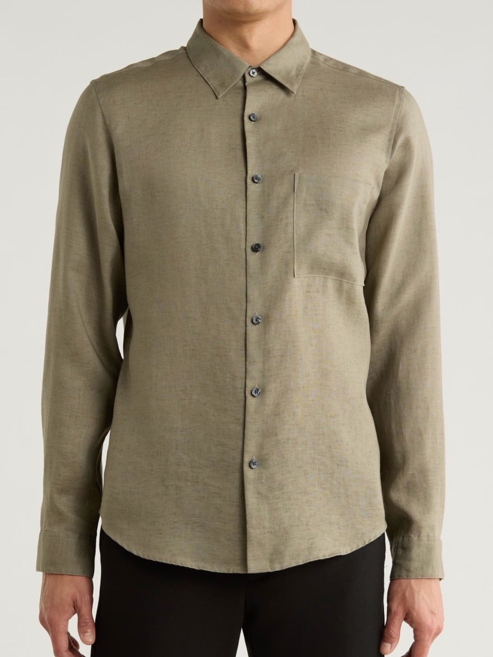 Theory Irving Linen Long Sleeve Button Up Shirt Large Khaki Green